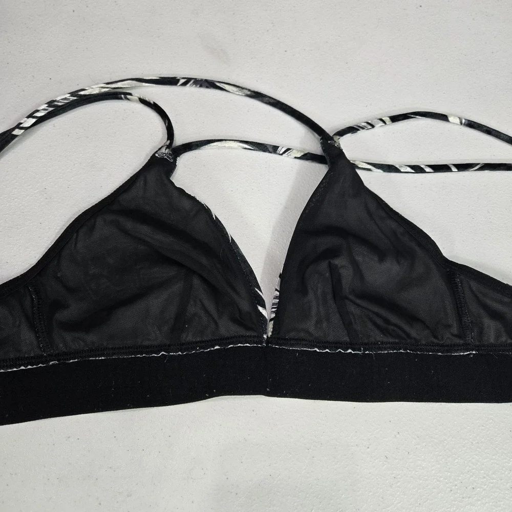 PINK Women Bra Small Black Leaf Bralette Wireless‎ Mesh Strappy Pullover